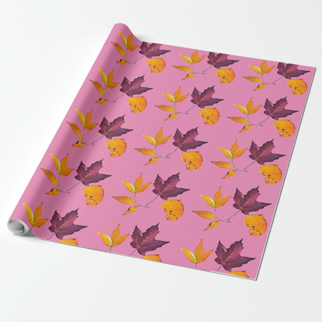Autumn Fall Coloured Leaves Wrapping Paper (Unrolled)