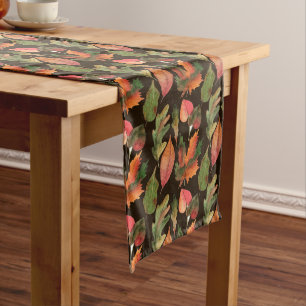 Autumn Fall Colourful Leaves 2 Chocolate Brown Long Table Runner