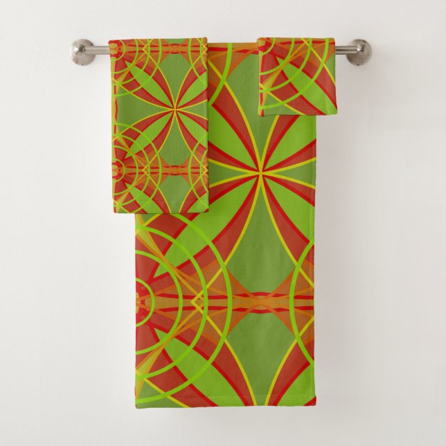 Autumn Fall Colours Abstract Geometric Design Bath Towel Set (Insitu)