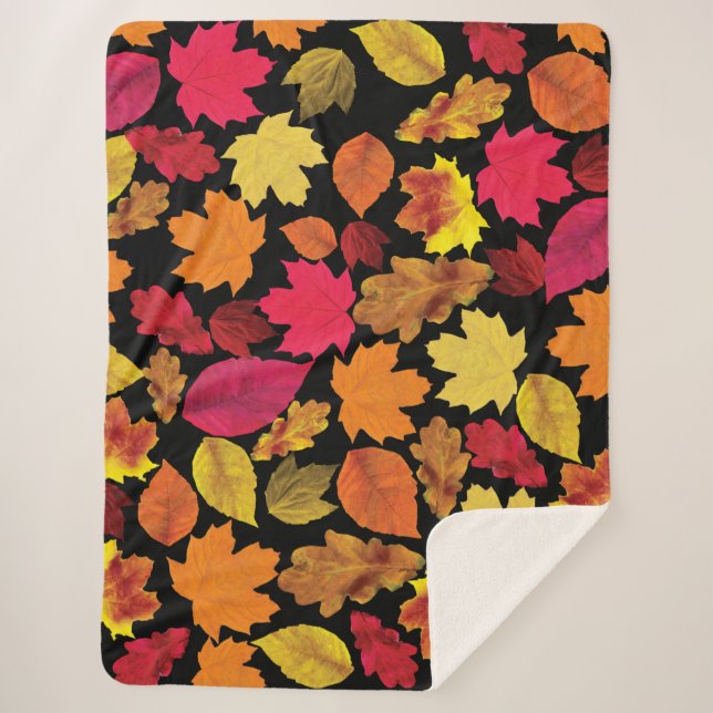 Autumn Fall Colours Leaves Soft Sherpa Blanket (Front)