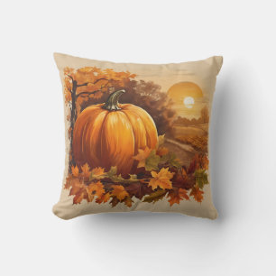 Autumn Fall Colours Pumpkin Landscape Cushion