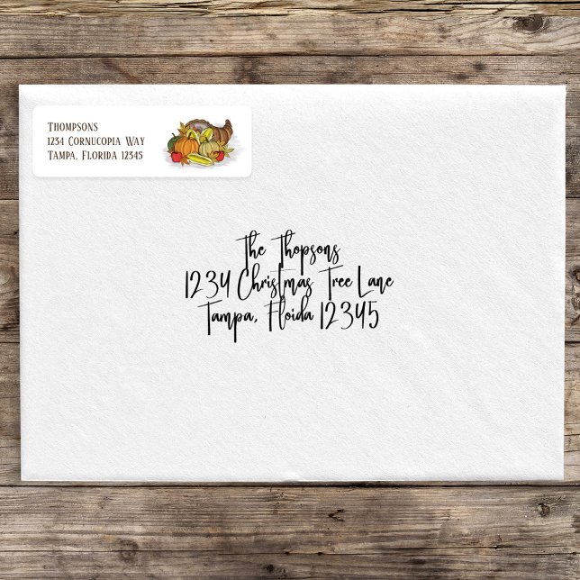 Autumn Fall Cornucopia Elegant Watercolor Country (Autumn cornucopia simple return address label. )