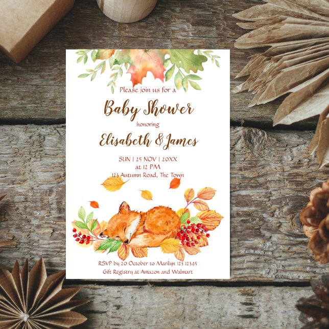 Autumn fall cute baby fox baby shower invitation (Autumn fall cute baby fox baby shower editable template  invitation digital download)