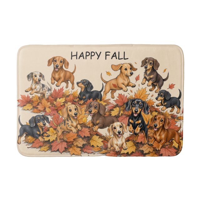 Autumn Fall Dachshunds Bath Mat (Front)