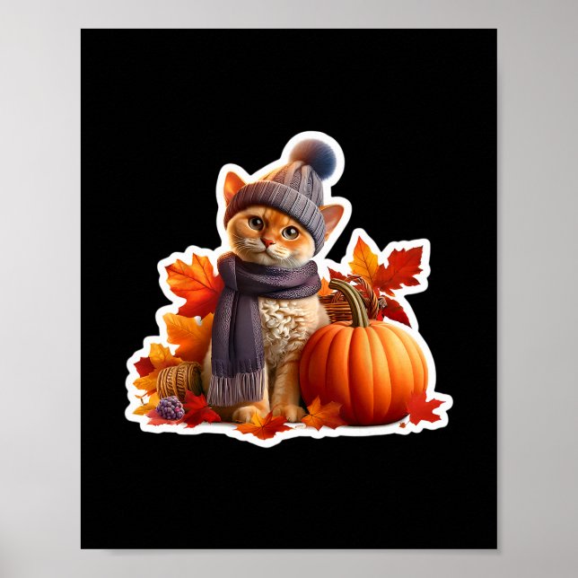 Autumn Fall Devon Rex Cat Owner Thanksgiving Mom D Poster (Front)