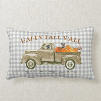 Autumn Fall Dogs and Pumpkins in Old Pickup Truck Lumbar Cushion