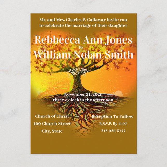 Autumn Fall Earth Tones Romantic Tree Wedding Invitation Postcard (Front)