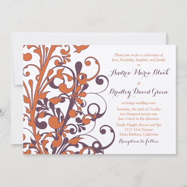 Autumn Fall Elegant Abstract Floral Wedding Invitation (Front)