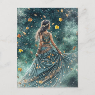 Autumn Fall Equinox Boho Child and Leaves Holiday Postcard