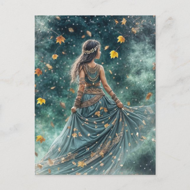 Autumn Fall Equinox Boho Child and Leaves Holiday Postcard (Front)