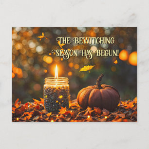 Autumn Fall Equinox Mabon Candle Pumpkin Holiday Postcard