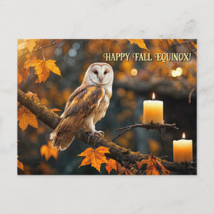 Autumn Fall Equinox Mabon Owl and Candle Holiday Postcard