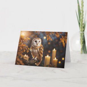Autumn Fall Equinox with Cute Owl Candles and Fall Card