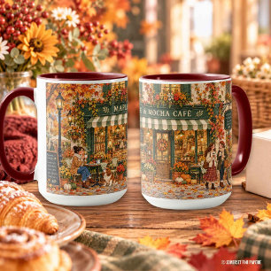 Autumn Fall European Coffee Shop Girl with Dog Mug