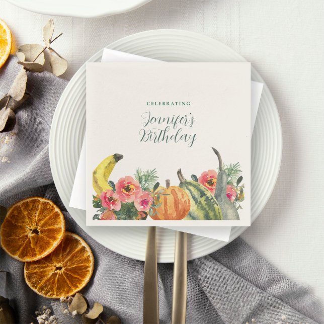 Autumn Fall Fete Colourful Pumpkins Birthday Party Napkin (Creator Uploaded)