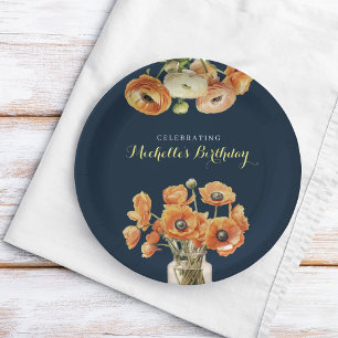 Autumn Fall Fete Orange Flowers Birthday Party  Paper Plate