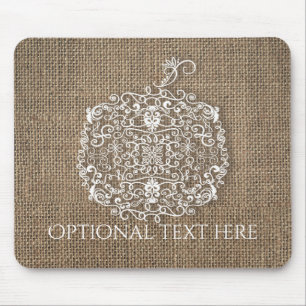 Autumn Fall Filigree Pumpkin & Burlap Rustic Look Mouse Mat