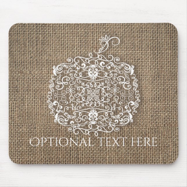 Autumn Fall Filigree Pumpkin & Burlap Rustic Look Mouse Mat (Front)