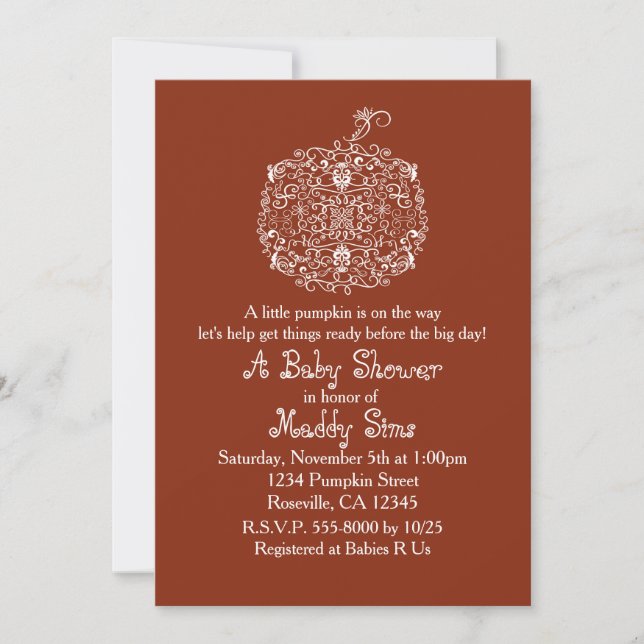 Autumn Fall Filigree Pumpkin Elegant Invitations 2 (Front)