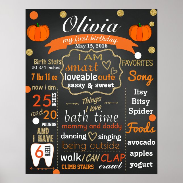 Autumn Fall First birthday chalkboard sign chalk (Front)