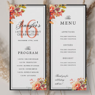 Autumn Fall Floral 16th Birthday Program Menu Invitation