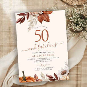 Autumn fall floral 50th birthday party invitation