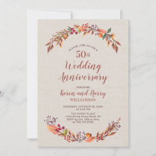 Autumn/Fall Floral 50th Wedding Anniversary Invite