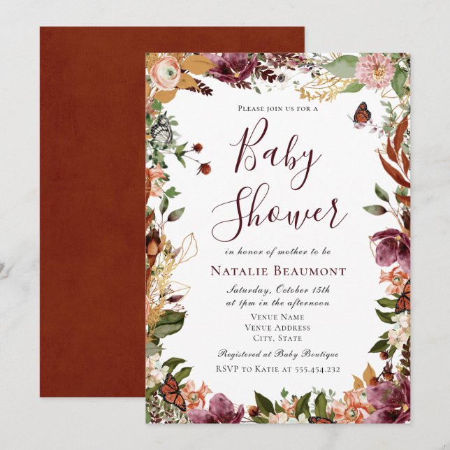 Autumn Fall Floral Baby Shower Invitation (Front/Back)