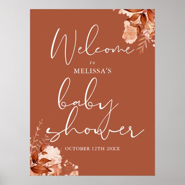 Autumn Fall Floral Baby Shower Welcome Sign (Front)
