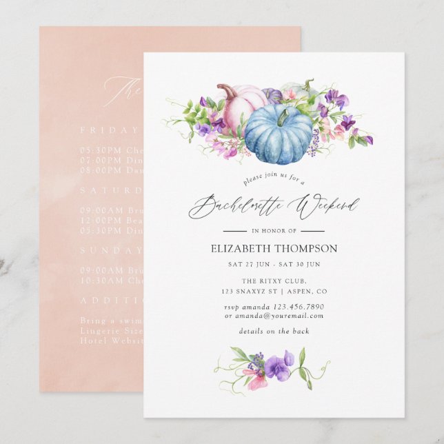 Autumn - Fall Floral Bachelorette Weekend Invitation (Front/Back)