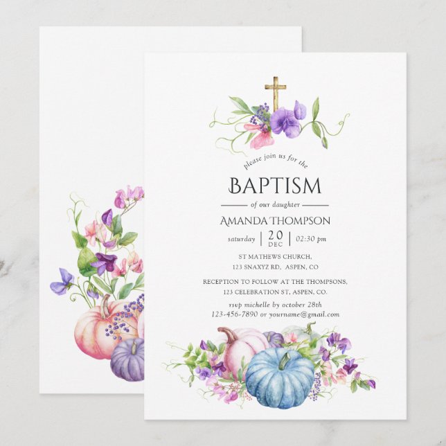 Autumn - Fall Floral Baptism Invitation (Front/Back)