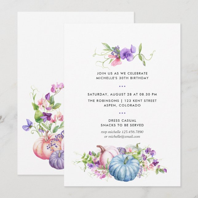 Autumn - Fall Floral Birthday Party Invitation (Front/Back)