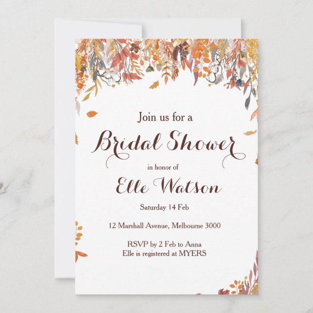 Autumn Fall Floral Chic Bridal Shower Invitation (Front)