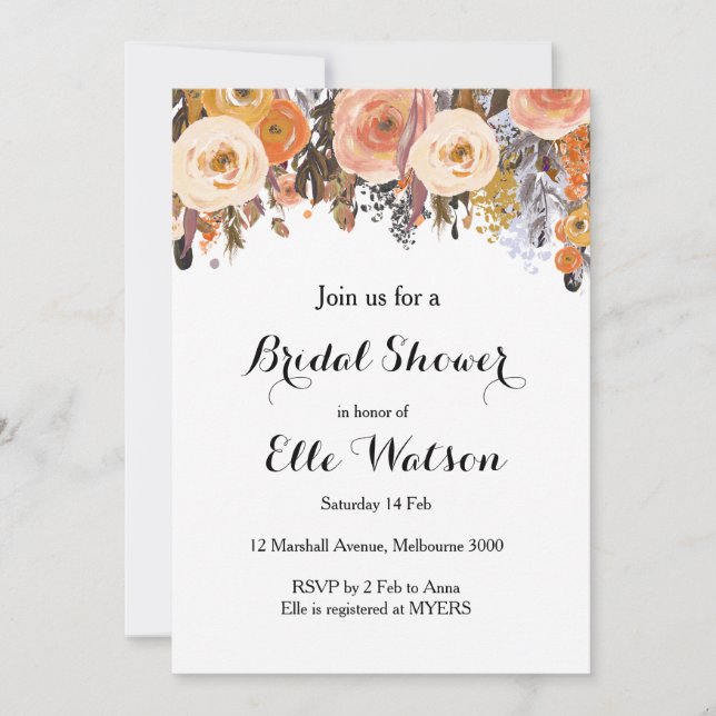 Autumn Fall Floral Chic Bridal Shower Invitation (Front)