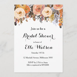 Autumn Fall Floral Chic Bridal Shower Invitation