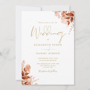 Autumn Fall Floral Elegant Gold Wedding Invitation
