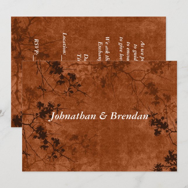 Autumn/Fall Floral Grunge Paper Invitation (Front/Back)