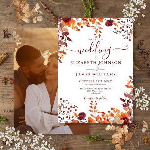 Autumn Fall Floral Leaves Photo Wedding Invitation