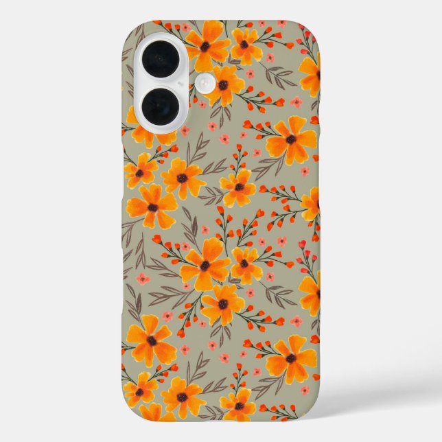 Autumn Fall Floral Pattern Sage Green  Case-Mate iPhone Case (Back)