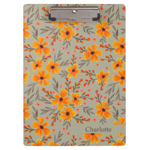 Autumn Fall Floral Pattern Sage Green  Clipboard