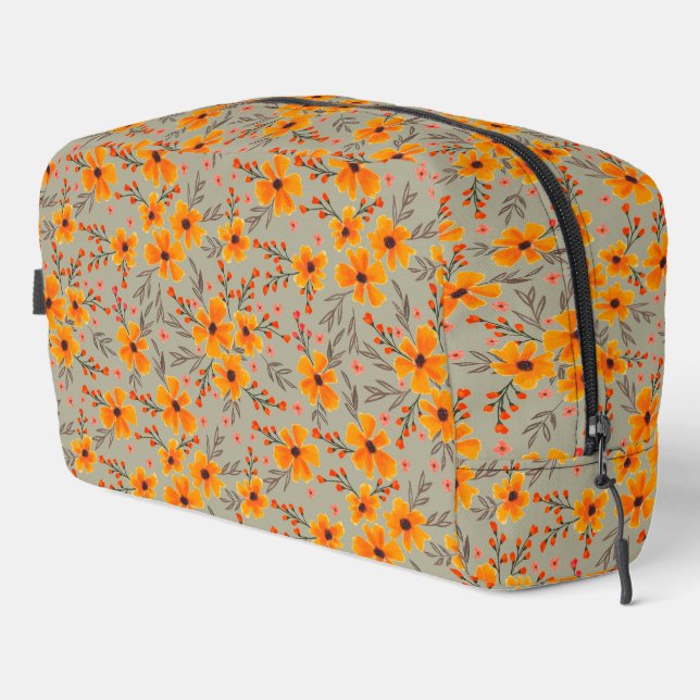 Autumn Fall Floral Pattern Sage Green  Dopp Kit (Right Corner)