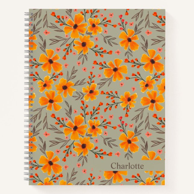 Autumn Fall Floral Pattern Sage Green  Notebook (Front)