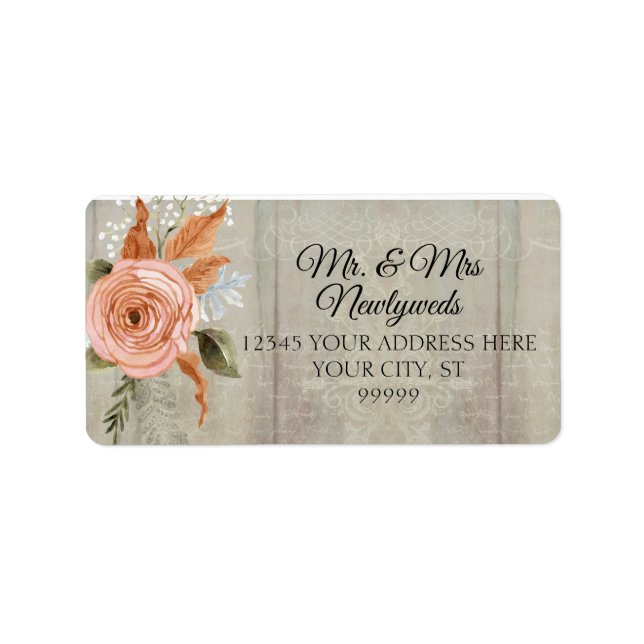 Autumn Fall Floral Peony Terracotta Grey Address Label (Front)