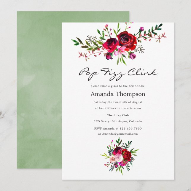 Autumn - Fall Floral Pop Fizz Clink Bridal Shower Invitation (Front/Back)