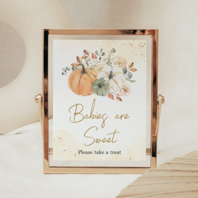 Autumn Fall Floral Pumpkin Babies are Sweet Poster (A Little Pumpkin Baby Shower Babies are Sweet Sign)