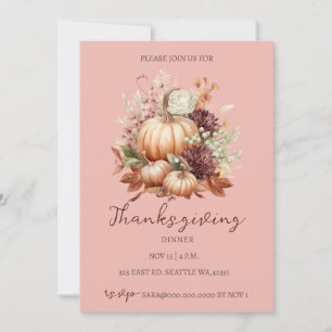 Autumn Fall Floral Pumpkins Thanksgiving Dinner Invitation
