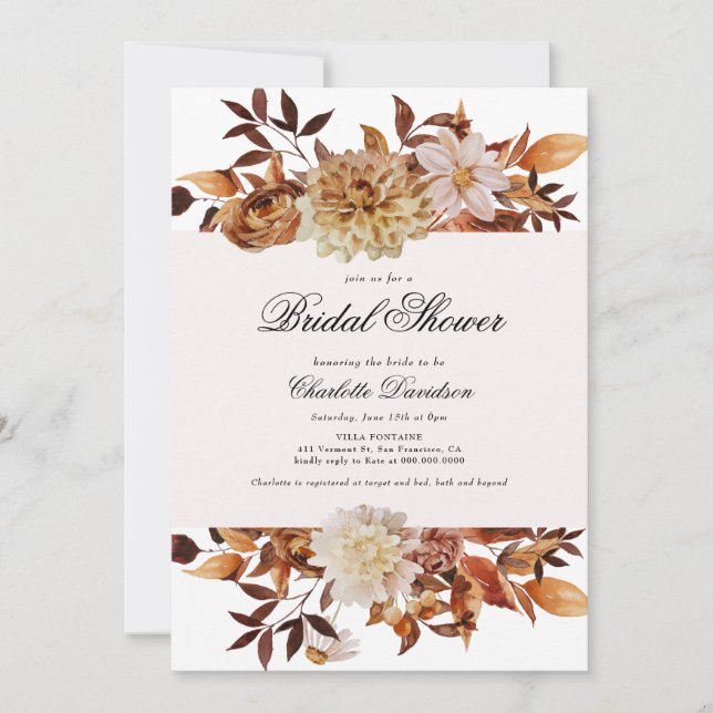 Autumn Fall Floral Rust Feminine Bridal Shower Invitation (Front)
