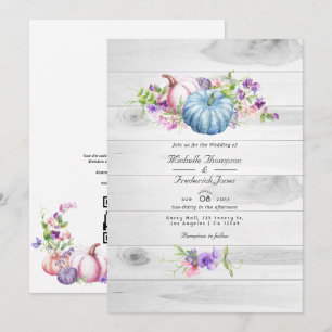 Autumn Fall Floral Rustic Country QR Code Wedding Invitation