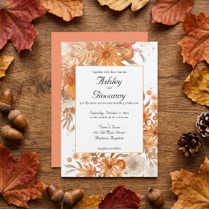 Autumn Fall Floral Rustic Watercolor Wedding Invitation