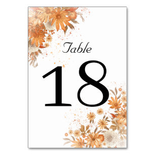 Autumn Fall Floral Rustic Watercolor Wedding Table Number